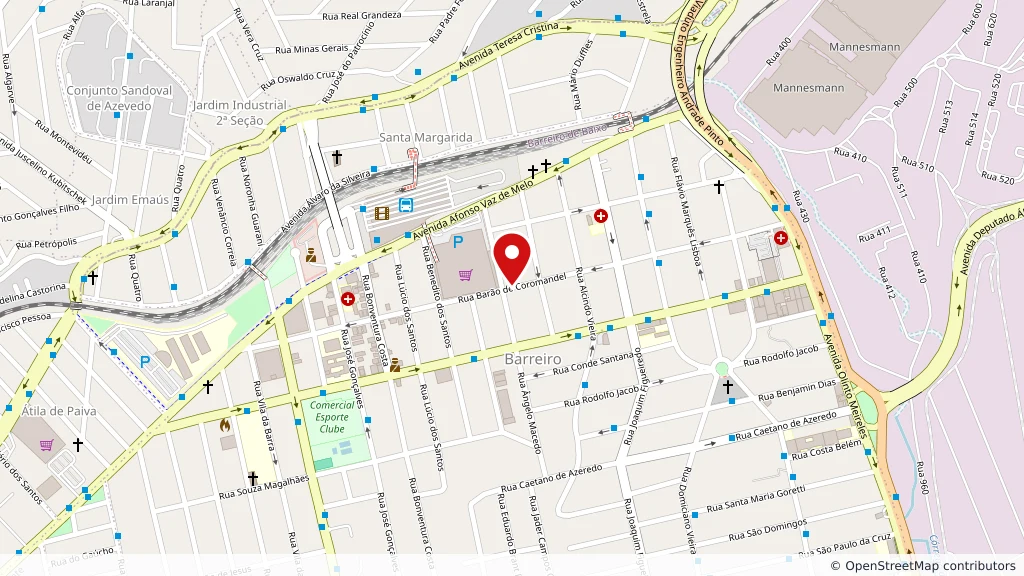 Mapa da região da Clínica Já, na Rua Barão de Coromandel, no Barreiro, em Belo Horizonte
