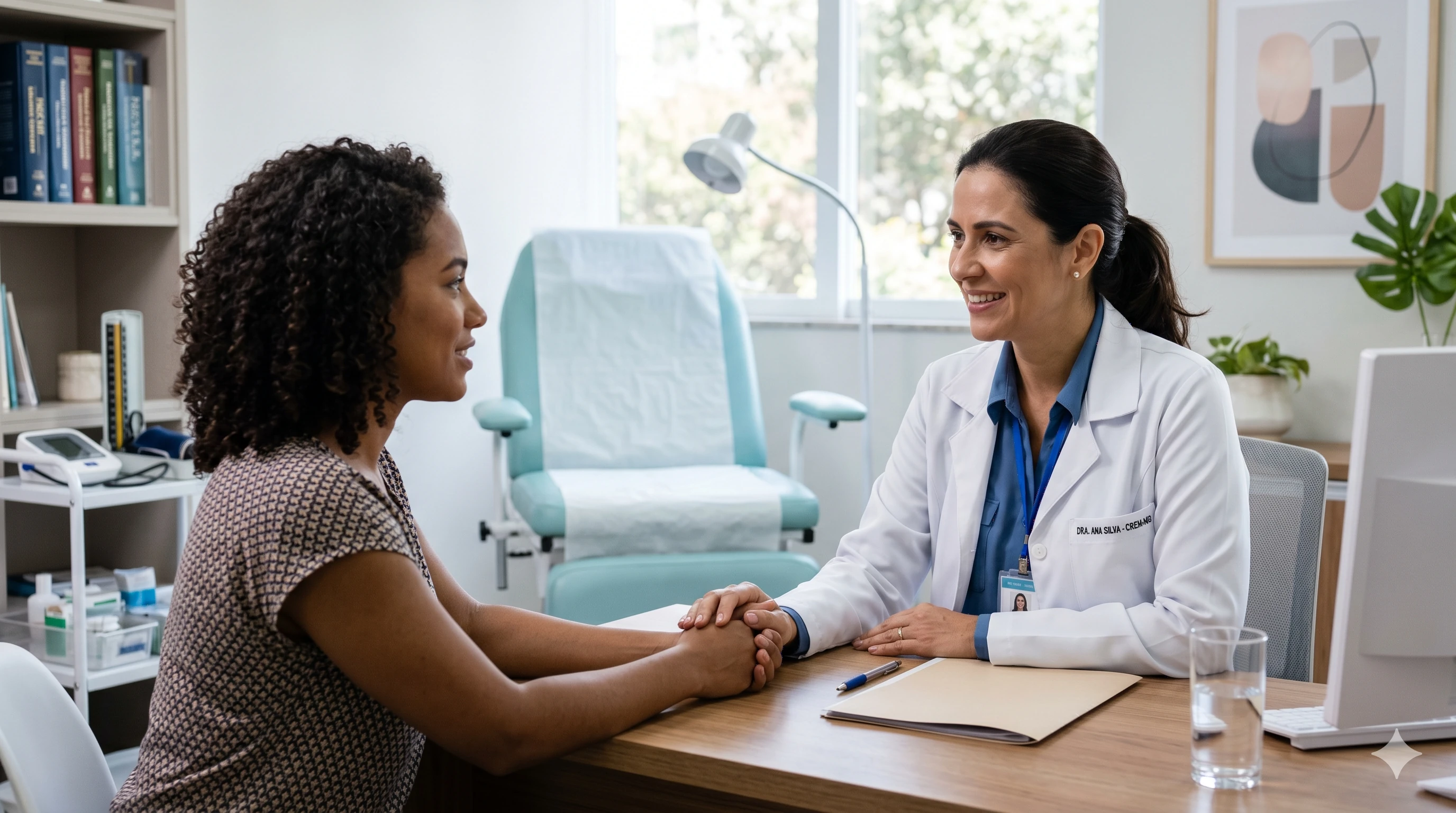 Médica ginecologista em consulta preventiva